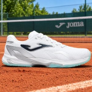 JOMA Electric Lady 26 clay fehér kék női (C) salakpályás teniszcipő a salakos pályán oldalról