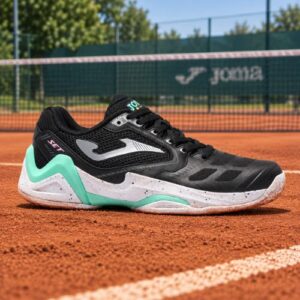 JOMA Set Lady 26 fekete zöld női (C) salakpályás teniszcipő oldalról a salakos pályán
