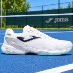 JOMA Electric Lady 26 clay fehér kék női (AC) keménypályás teniszcipő oldalról a pályán